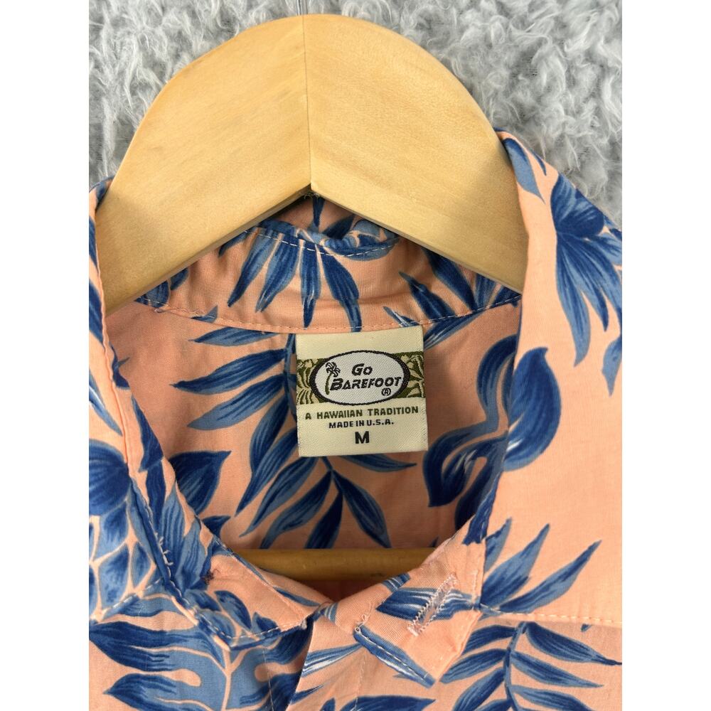 Go Barefoot Hawaiian Shirt Mens M Peach Blue Pineapple Aloha Made USA Cotton - Picture 7 of 8